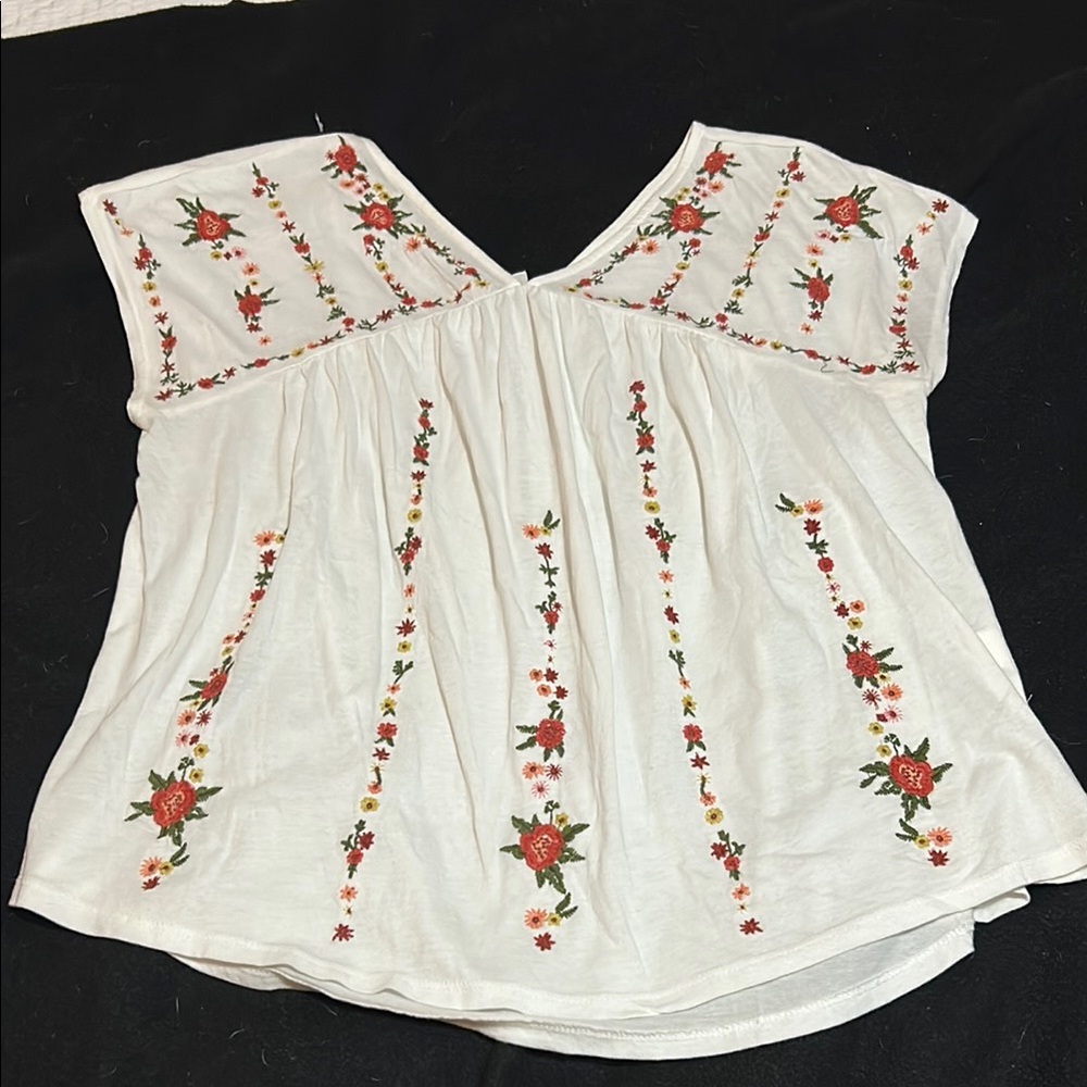 Lucky Brand White Puff Sleeve Embellished Blouse